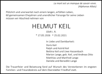 Traueranzeige von Helmut Keil von vrm-trauer