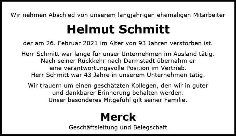  Traueranzeige für Helmut Schmitt vom 11.03.2021 aus vrm-trauer