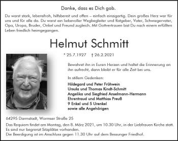 Traueranzeige von Helmut Schmitt von vrm-trauer