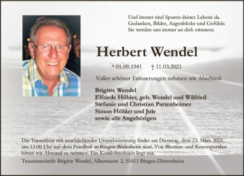 Traueranzeige von Herbert Wendel von vrm-trauer