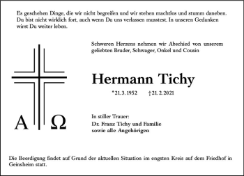 Traueranzeige von Hermann Tichy von vrm-trauer