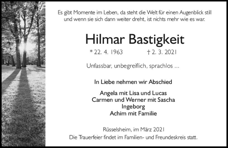  Traueranzeige für Hilmar Bastigkeit vom 13.03.2021 aus vrm-trauer