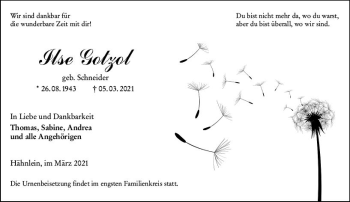 Traueranzeige von Ilse Gotzol von vrm-trauer