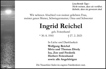 Traueranzeige von Ingrid Reichel von vrm-trauer