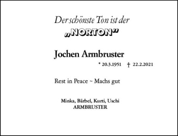 Traueranzeige von Jochen Armbruster von vrm-trauer