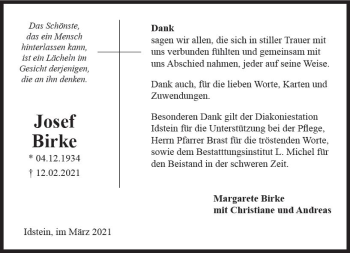 Traueranzeige von Josef Birke von vrm-trauer