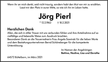 Traueranzeige von Jörg Pierl von vrm-trauer