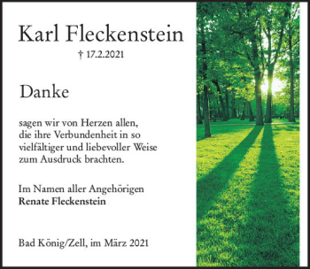 Traueranzeige von Karl Fleckenstein von vrm-trauer