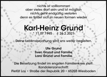 Traueranzeige von Karl-Heinz Grund von vrm-trauer