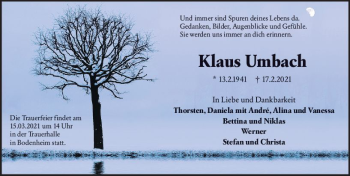 Traueranzeige von Klaus Umbach von vrm-trauer
