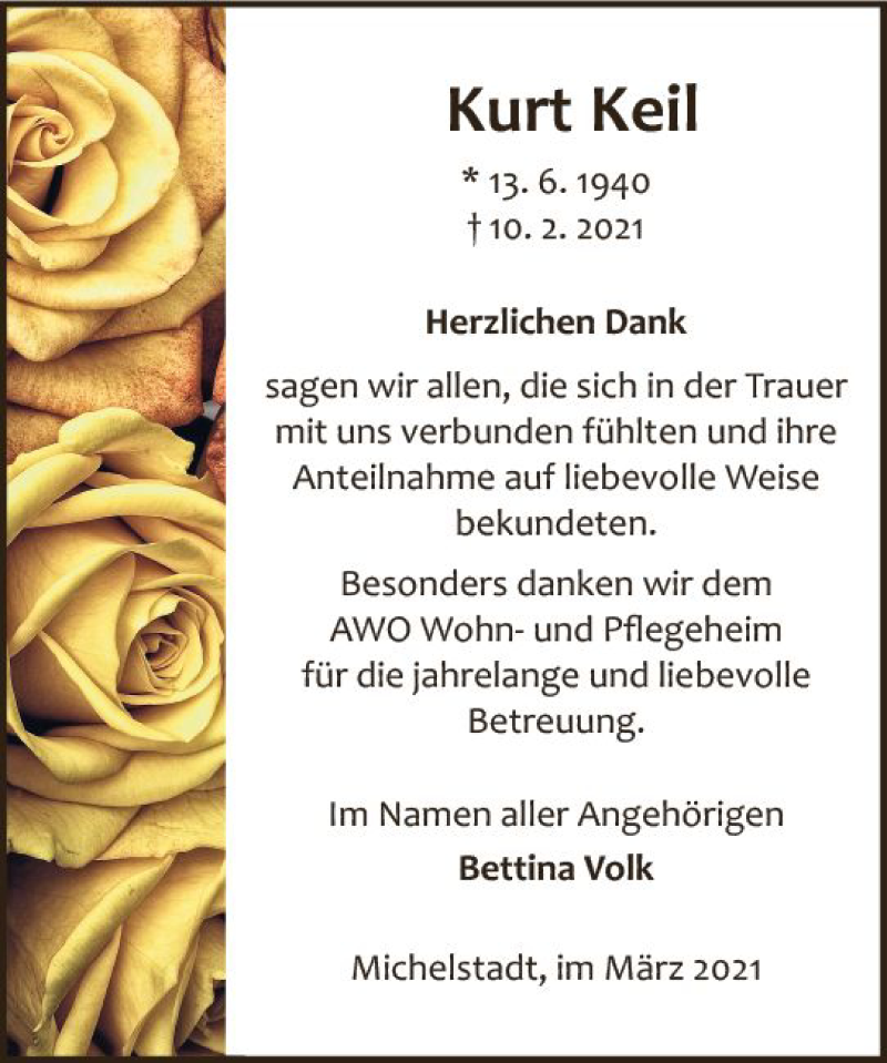  Traueranzeige für Kurt Keil vom 13.03.2021 aus vrm-trauer