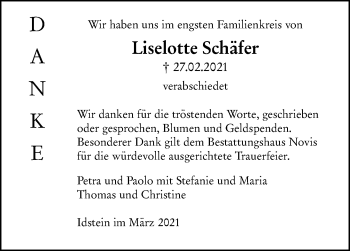 Traueranzeige von Liselotte Schäfer von vrm-trauer