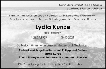 Traueranzeige von Lydia Kunze von vrm-trauer
