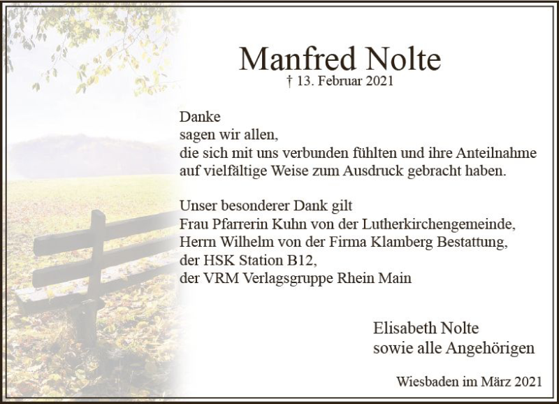  Traueranzeige für Manfred Nolte vom 20.03.2021 aus vrm-trauer