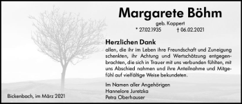 Traueranzeige von Margarete Böhm von vrm-trauer