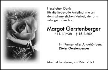 Traueranzeige von Margot Gerstenberger von vrm-trauer