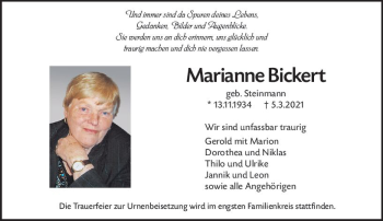 Traueranzeige von Marianne Bickert von vrm-trauer