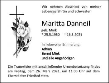 Traueranzeige von Maritta Danneil von vrm-trauer