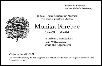 Traueranzeige von Monika Ferebee von vrm-trauer