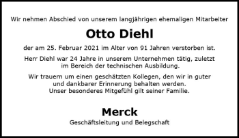Traueranzeige von Otto Diehl von vrm-trauer