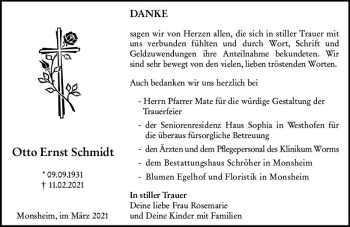 Traueranzeige von Otto Ernst Schmidt von vrm-trauer