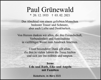 Traueranzeige von Paul Grünewald von vrm-trauer