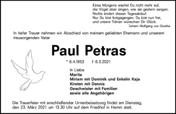 Traueranzeige von Paul Petras von vrm-trauer