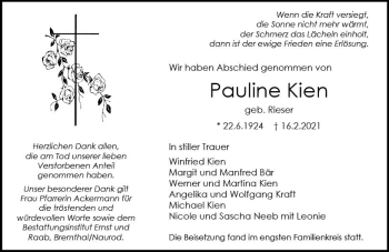 Traueranzeige von Pauline Kien von vrm-trauer