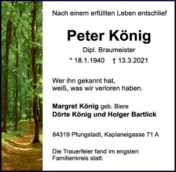Traueranzeige von Peter König von vrm-trauer