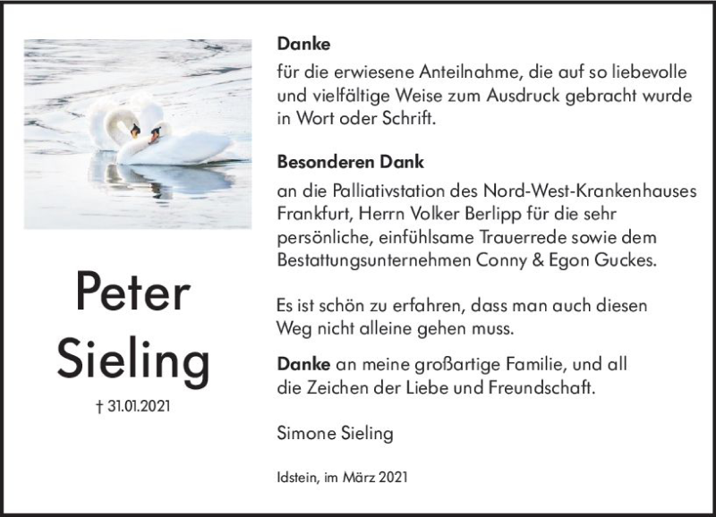  Traueranzeige für Peter Sieling vom 13.03.2021 aus vrm-trauer