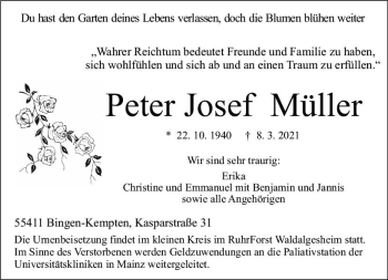 Traueranzeige von Peter Josef Müller von vrm-trauer