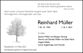 Traueranzeige von Reinhard Müller von vrm-trauer