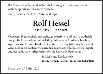 Traueranzeige von Rolf Hessel von vrm-trauer