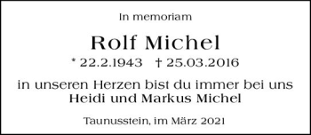 Traueranzeige von Rolf Michel von vrm-trauer
