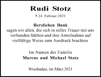 Traueranzeige von Rudi Stotz von vrm-trauer