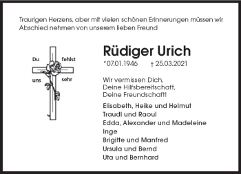Traueranzeige von Rüdiger Urich von vrm-trauer