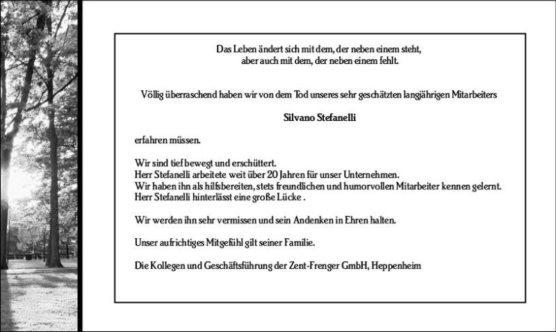  Traueranzeige für Silvano Stefanelli vom 03.03.2021 aus vrm-trauer