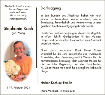 Traueranzeige von Stephanie Koch von vrm-trauer