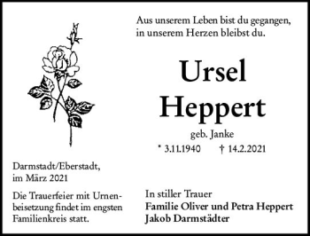Traueranzeige von Ursel Heppert von vrm-trauer