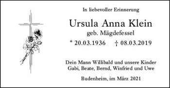 Traueranzeige von Ursula Anna Klein von vrm-trauer