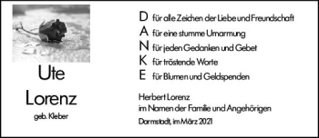 Traueranzeige von Ute Lorenz von vrm-trauer