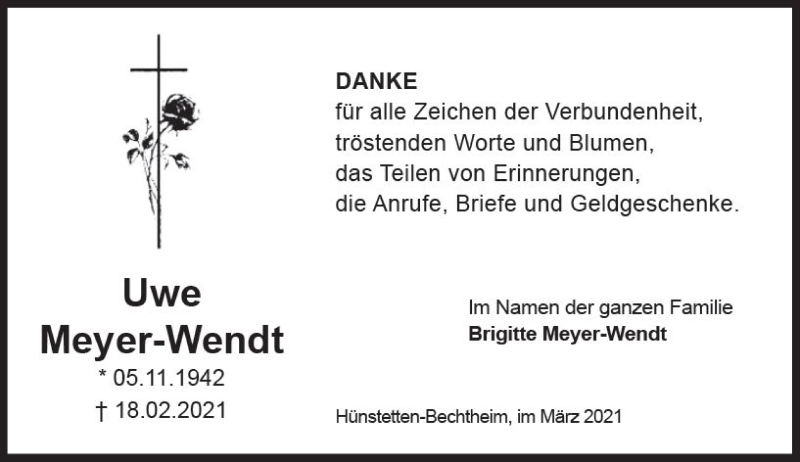  Traueranzeige für Uwe Meyer-Wendt vom 24.03.2021 aus vrm-trauer
