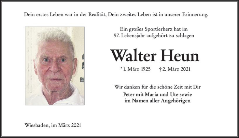  Traueranzeige für Walter Heun vom 10.03.2021 aus vrm-trauer