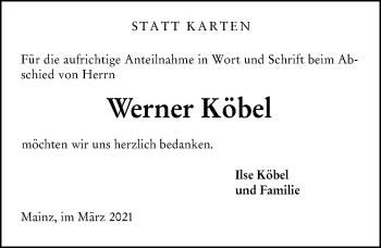 Traueranzeige von Werner Köbel von vrm-trauer