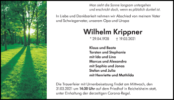 Traueranzeige von Wilhelm Krippner von vrm-trauer