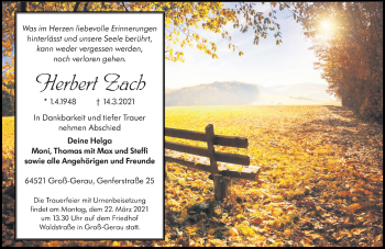 Traueranzeige von Herbert Zach 