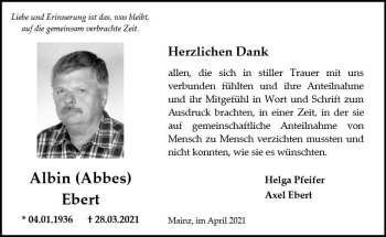 Traueranzeige von Albin Ebert von vrm-trauer