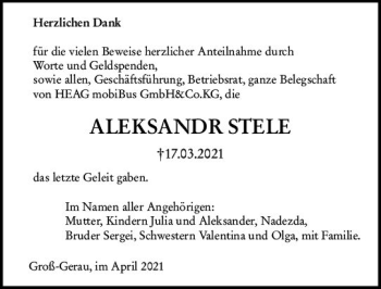 Traueranzeige von Aleksandr Stele von vrm-trauer