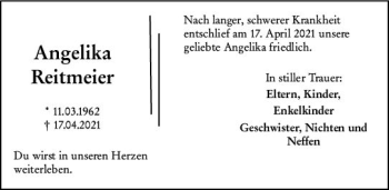 Traueranzeige von Angelika Reitmeier von vrm-trauer