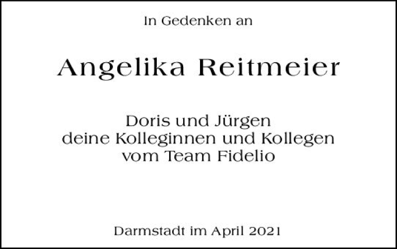  Traueranzeige für Angelika Reitmeier vom 30.04.2021 aus vrm-trauer